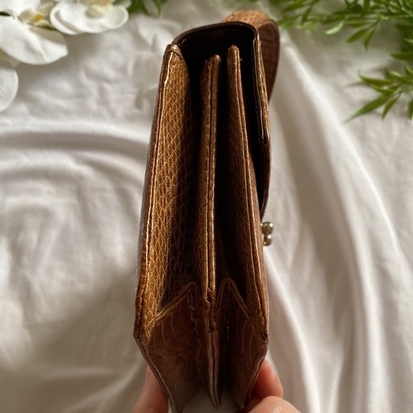 Vintage Murray Kruger Caramel Brown Snakeskin Embossed Top Handle Handbag - Picture 7 of 17